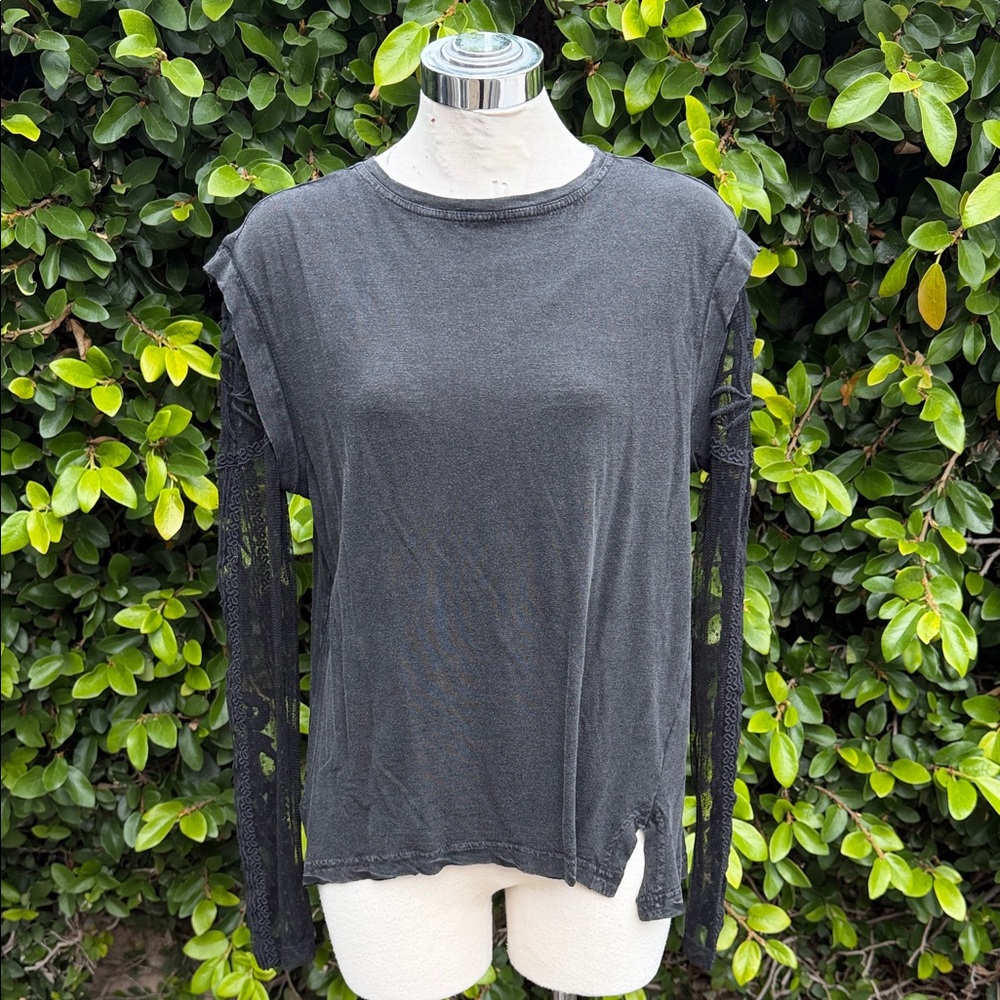 Free People Women's Black lace Long Sleeve Top